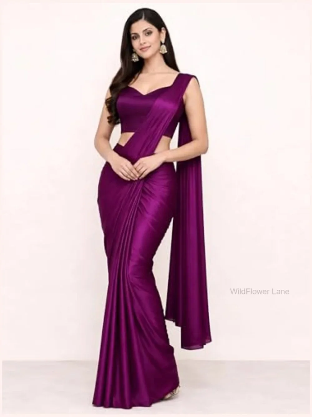Satin Silk Saree Blouse Choli Sweetheart Neckline Sleeveless Ready to Wear - Picture 6 of 7
